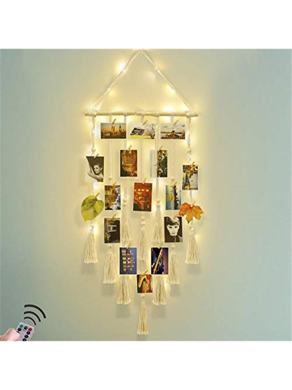Hanging Photo Display Wall Decor, Macrame Wall Hanging Boho Room Bedroom Decor